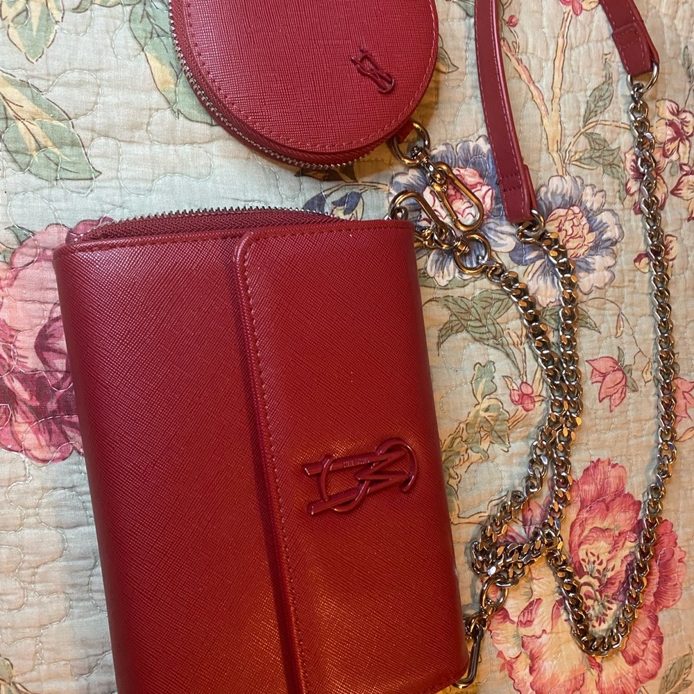 Steve Madden Red Crossbody Wallet with Chain Strap and Coin Pouch